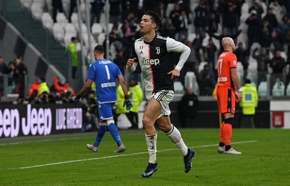 Cristiano Ronaldo celebrates scoring his first goal.
