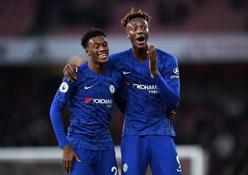 Tammy Abraham (right) scored his 12th Premier League of the season at Arsenal