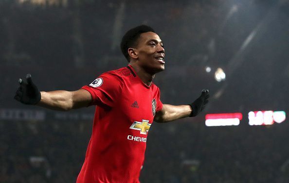 Manchester United&#039;s Anthony Martial celebrates