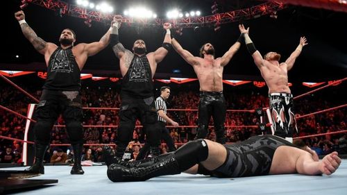 Seth Rollins, Buddy Murphy & AOP stand tall after their victory in the first fist fight in Raw history