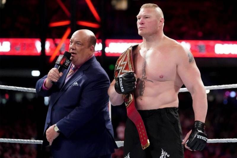 Brock Lesnar and his advocate slash mouthpiece Paul Heyman.