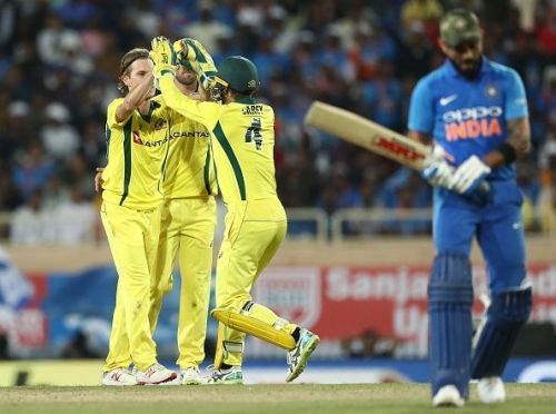 A recurring scene: Adam Zampa celebrates Virat Kohli's scalp