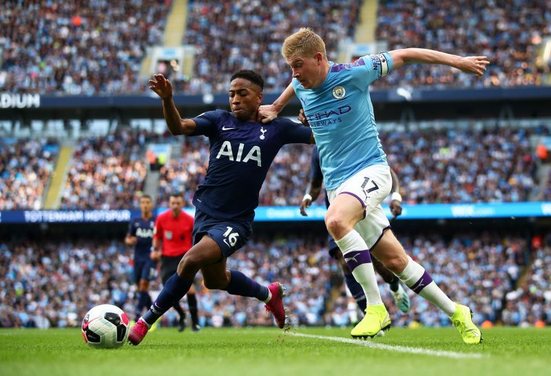 Kyle Walker-Peters and Manchester City's Kevin de Bruyne