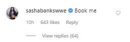 Sasha Banks&#039; comment on Jericho&#039;s post