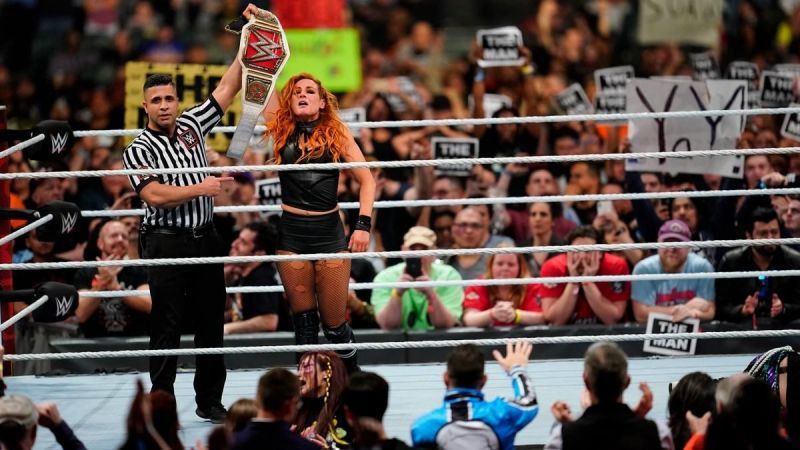 Becky Lynch with RAW women&#039;s title - Credit: WWE.com