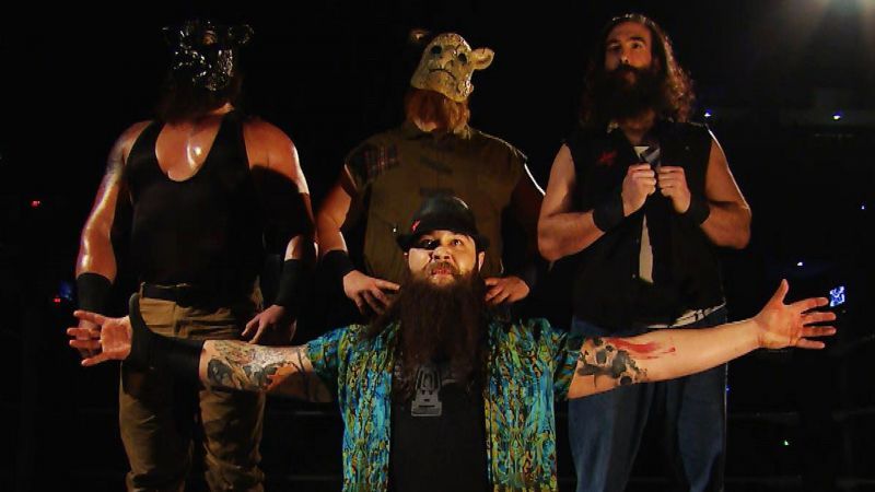 The Wyatt Family (left to right in back: Braun Strowman, Erick Rowan, Luke Harper, front: Bray Wyatt)