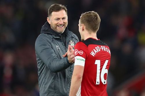 Southampton boss Ralph Hasenhüttl celebrates with James Ward-Prowse