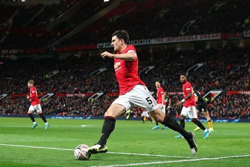 Harry Maguire in action against Wolverhampton Wanderers in the FA Cup