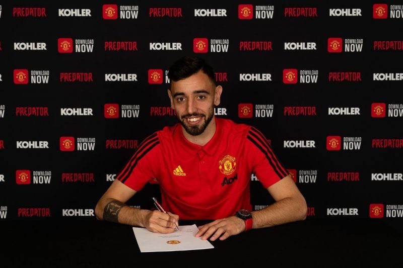 Bruno Fernandes is all smiles at his Manchester United unveiling