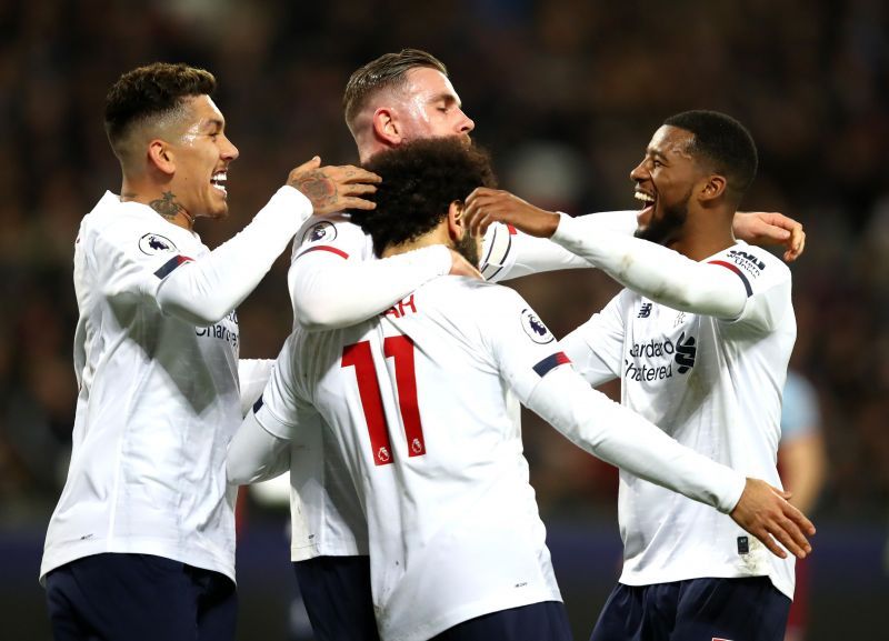 Liverpool FC celebrate a goal against West Ham United in the Premier League