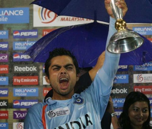 A young Virat Kohli with the 2008 U-19 World Cup trophy