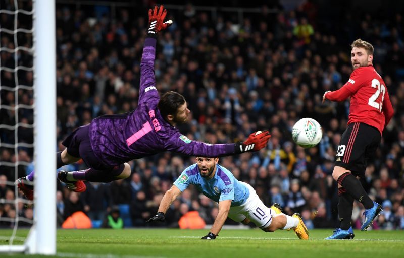 David De Gea made some incredible saves tonight, including this one from Sergio Aguero