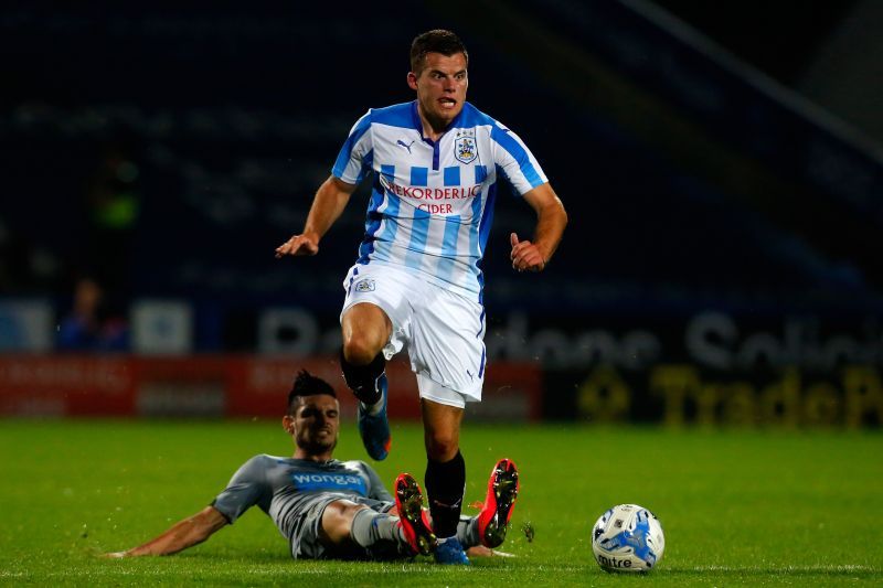 Jordan Sinnott, shown here in action in a match against Newcastle United for Huddersfield Town, has tragically died at the age of 25.
