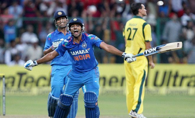 An ecstatic Rohit Sharma celebrates his double hundred