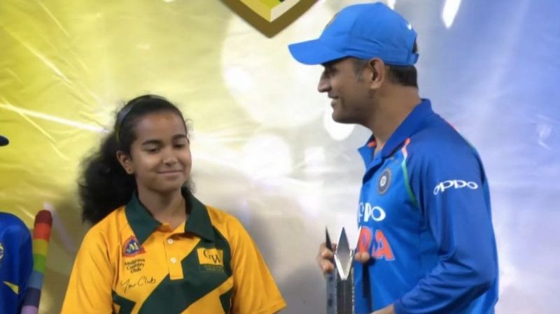 MS Dhoni with the man of the series award against Australia in 2019