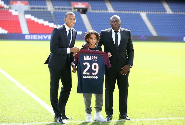 Kylian Mbappe being unveiled by PSG