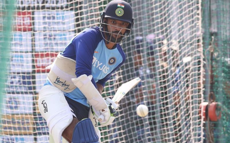 Shikhar Dhawan hits the nets before the second ODI in Rajkot