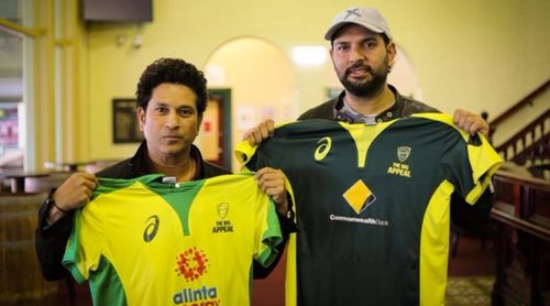 Yuvraj and Sachin at the SCG earlier today