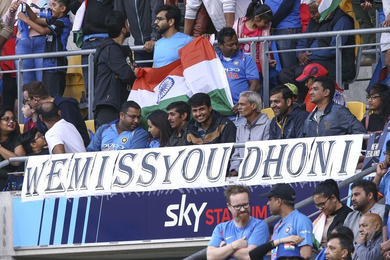 Fan posters for MS Dhoni at the New Zealand v India - T20 match in Wellington