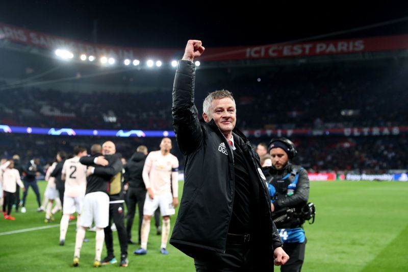 Ole Gunnar Solskj&aelig;r celebrates the defining victory over Paris Saint-Germain in March 2019