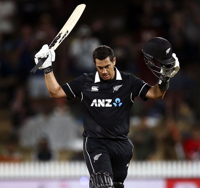 Ross Taylor celebrating his century