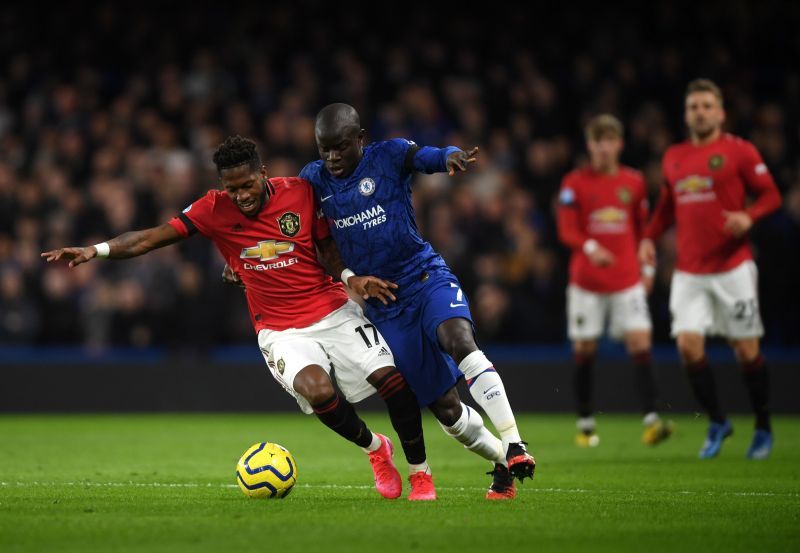 Chelsea&#039;s N&#039;Golo Kante against Manchester United in the Premier League.
