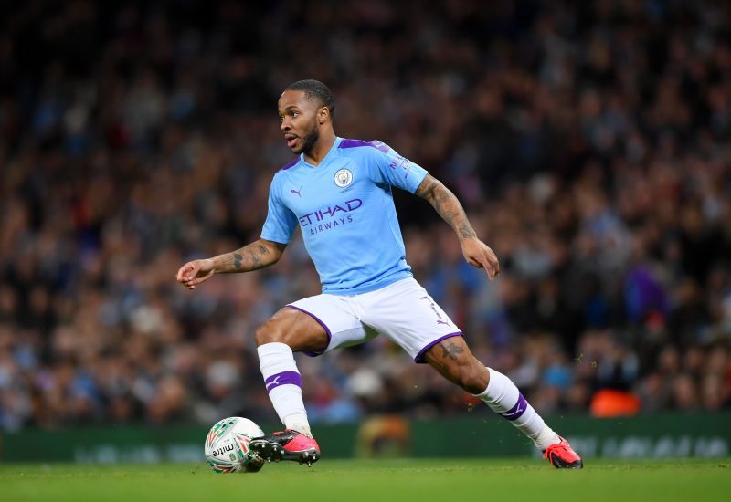 Raheem Sterling against Manchester United in the Carabao Cup semi-final.