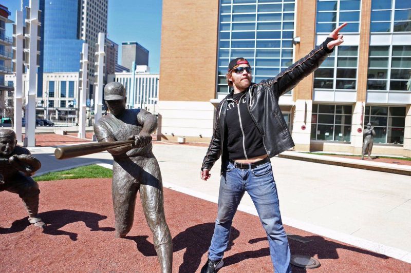 Jon Moxley (as Dean Ambrose) outside the home of the Cincinnati Reds