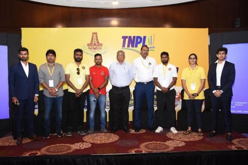 Team representatives with the Honorary Secretary of TNCA Shri. R. S. Ramasamy