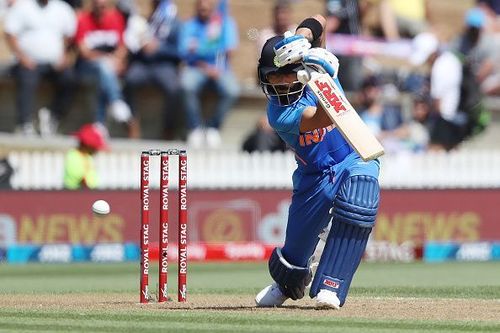 Virat Kohli in action during the first ODI between New Zealand and India