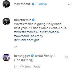 Ziggler's response to the idea of The Miz quitting WWE