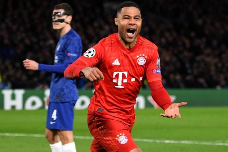 Serge Gnabry after scoring one of his two goals at Stamford Bridge