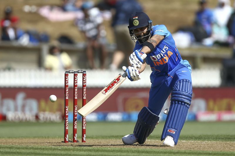 Virat Kohli plays a shot during New Zealand v India - ODI: Game 1