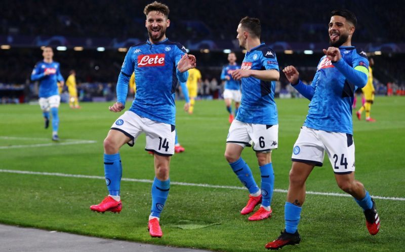 Dries Mertens (left) becomes the joint all-time highest scorer for Napoli