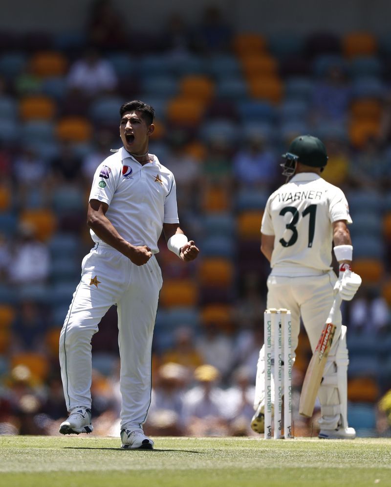 Naseem Shah Picking up the prized wicket of Warner in his debut series