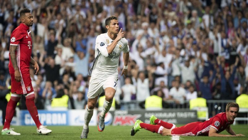 Ronaldo exults after scoring against Bayern Munich