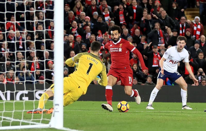 Salah&#039;s individual effort was his second of the night in the famous 2-2 draw at Anfield against Spurs.