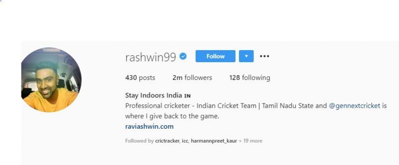 r ashwin instagram profile