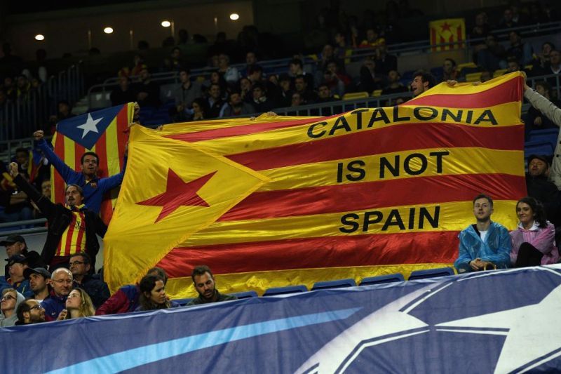 &#039;Catalonia is not Spain&#039; banner at a game Camp Nou, Barcelona