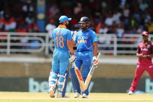 Rohit Sharma, Virat Kohli during the ODI series against West Indies