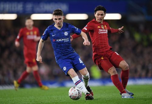 Billy Gilmour in Action against Liverpool FC in the FA Cup 5th Round