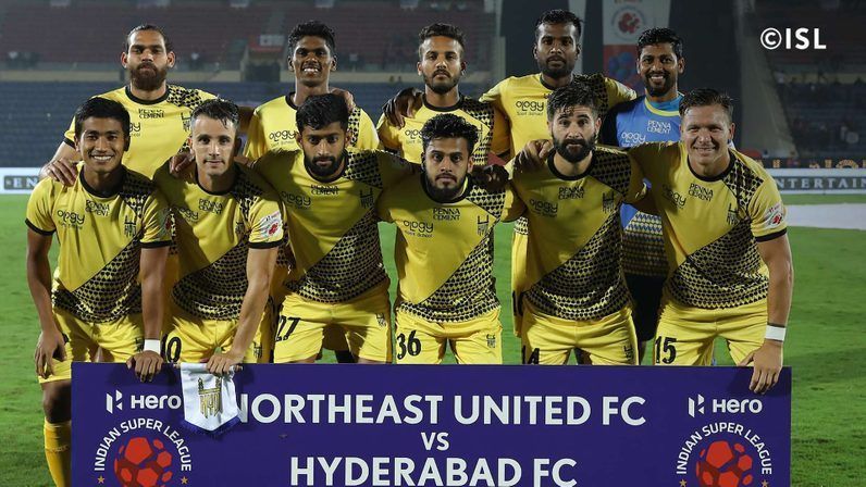 Hyderabad FC starting XI posing for a team photo ahead of their match (Photo: ISL)