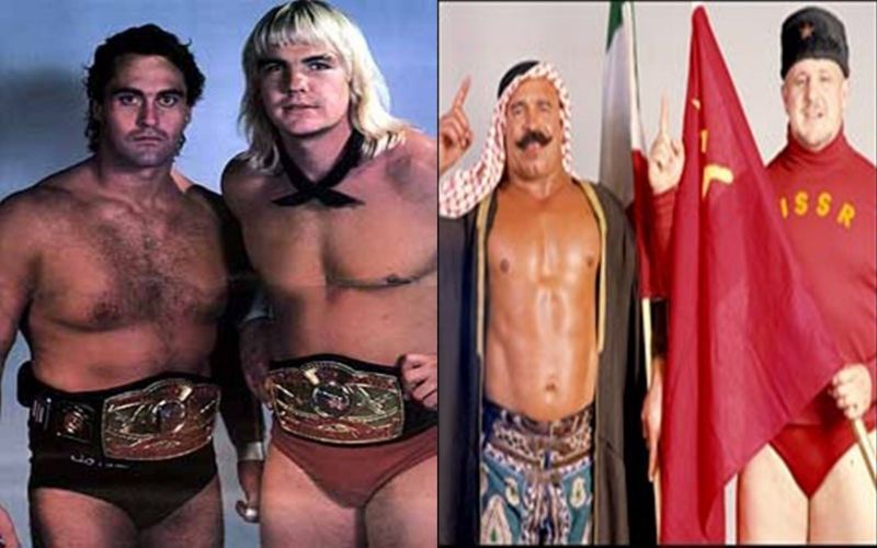 Mike Rotundo (Bray Wyatt&#039;s father) and Barry Windham (WWE Hall of Famer) vs. Iron Sheik and Nikolai Volkoff (also HOF members.)