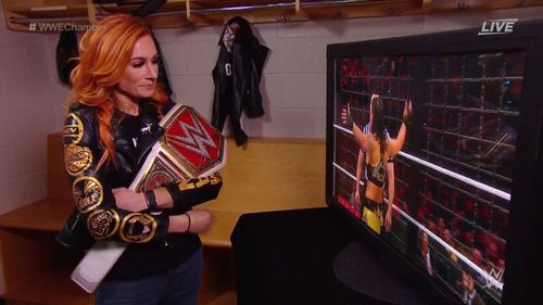 Becky Lynch watches on as her WrestleMania 36 opponent is revealed