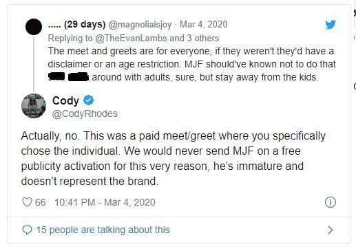 Cody's response to the fan