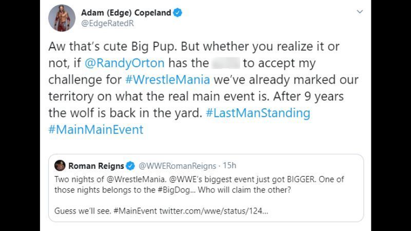 Edge responded to Roman Reigns' tweet