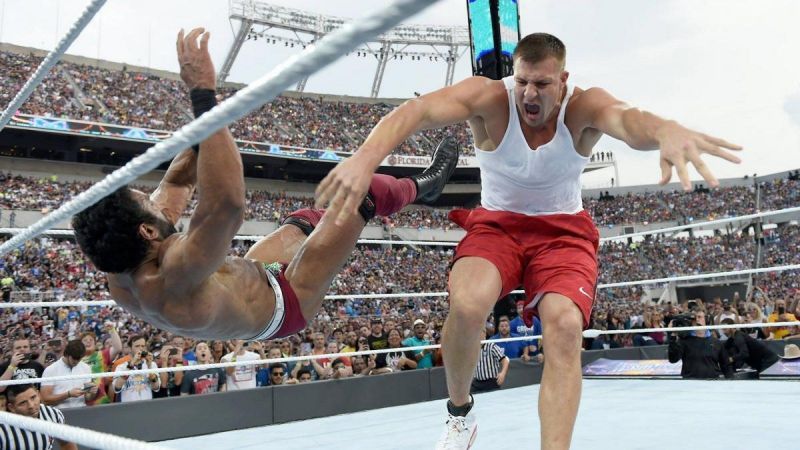 The Modern Day Maharaja was dropped by Gronkowski before being eliminated by Mojo Rawley