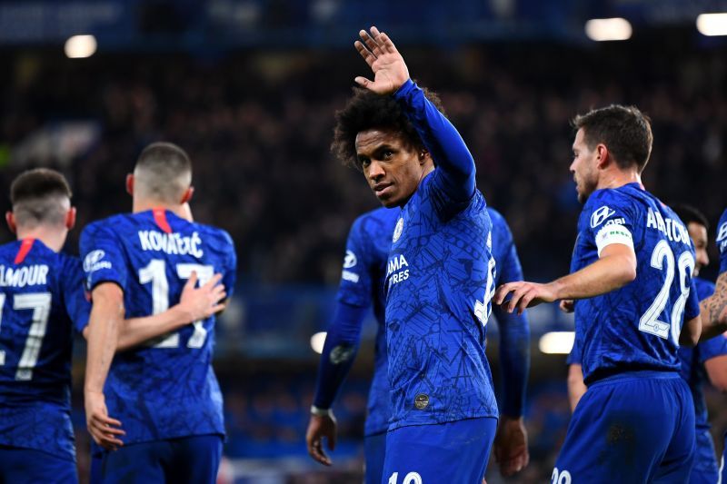 Willian acknowledges after netting the opener for Chelsea
