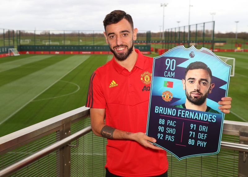 Bruno Fernandes is presented with the Premier League Player of the Month award for February