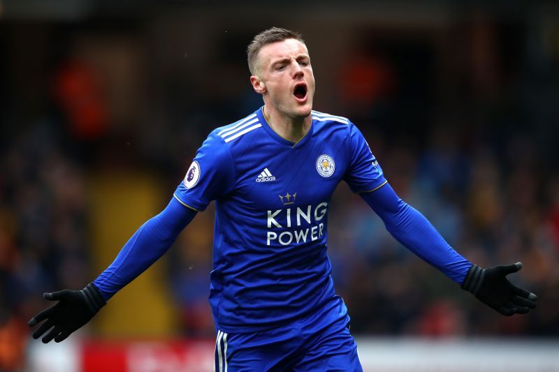 Leicester City's Vardy clebrating another of his goals